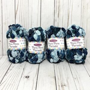 Herrschners Pom-Pom Parade Lot of 4 Skeins of Yarn Blues